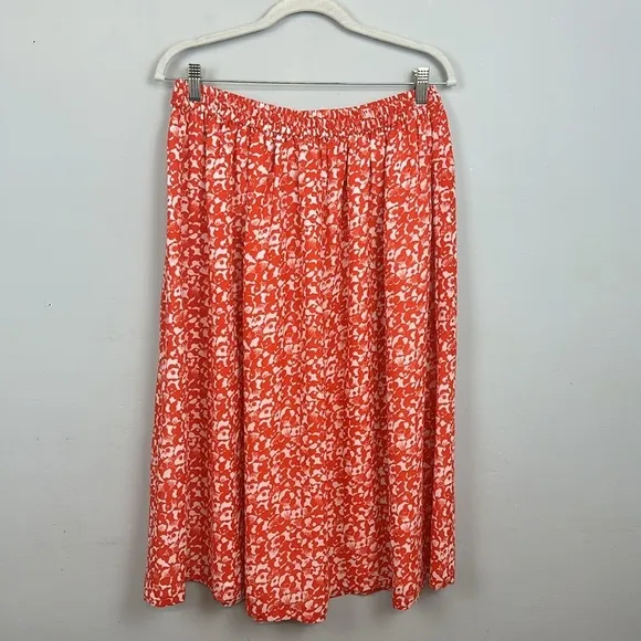 Ganni Orange Floral Printed Crepe Midi Skirt Sz 40/L