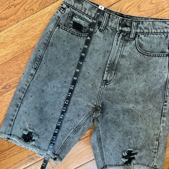 Generation‎ Love New York Distressed Denim Bermuda Shorts Gray Acid Wash