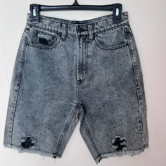 Generation‎ Love New York Distressed Denim Bermuda Shorts Gray Acid Wash