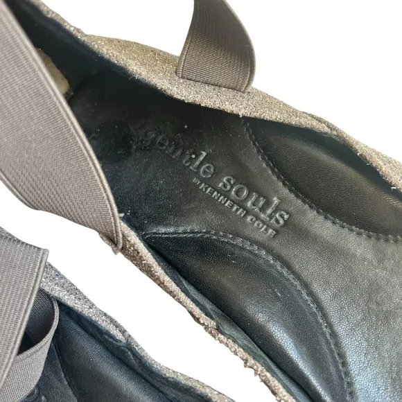 Gentle Souls SZ 8.5 bay unique textured pewter ballet flats elastic ankle strap