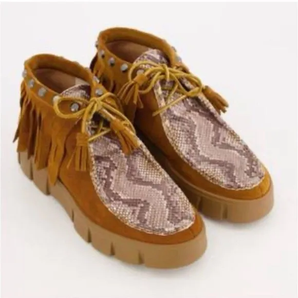 Geox Goula Brogues Suede Python Embossed Studded Booties 38