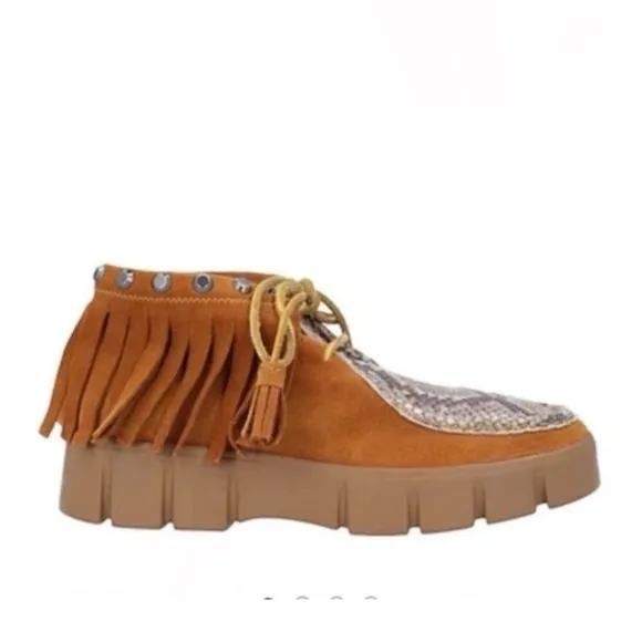 Geox Goula Brogues Suede Python Embossed Studded Booties 38