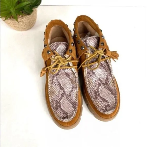 Geox Goula Brogues Suede Python Embossed Studded Booties 38