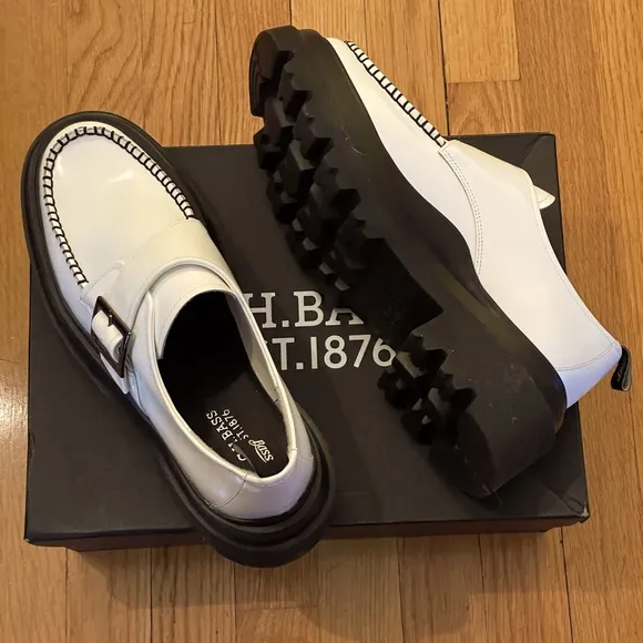 G.H. BASS White Leather Platform Derby Loafers - Women’s Size 9.5 - New In Box