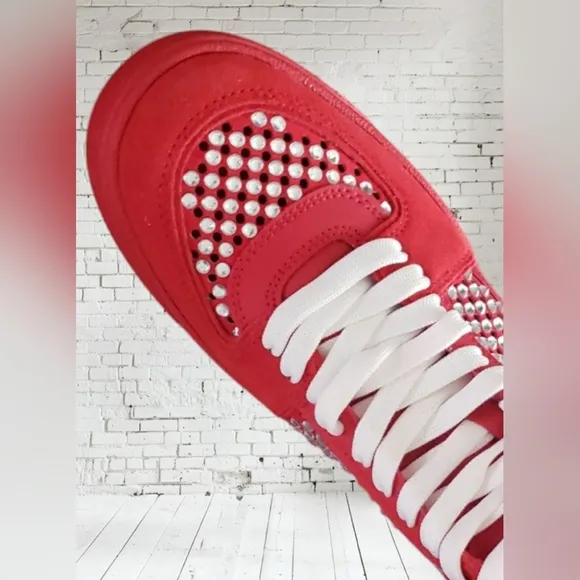 Gianni Bini 10 Red Evie Bling Rhinestone Leather High Top Fashion Sneakers