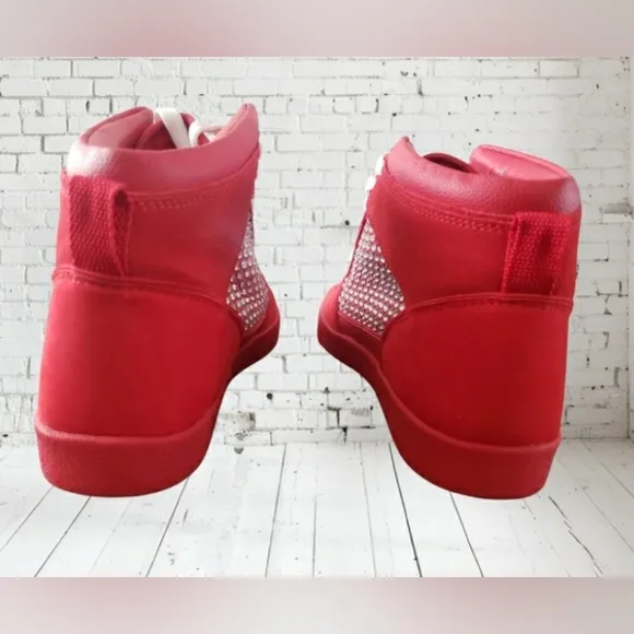 Gianni Bini 10 Red Evie Bling Rhinestone Leather High Top Fashion Sneakers