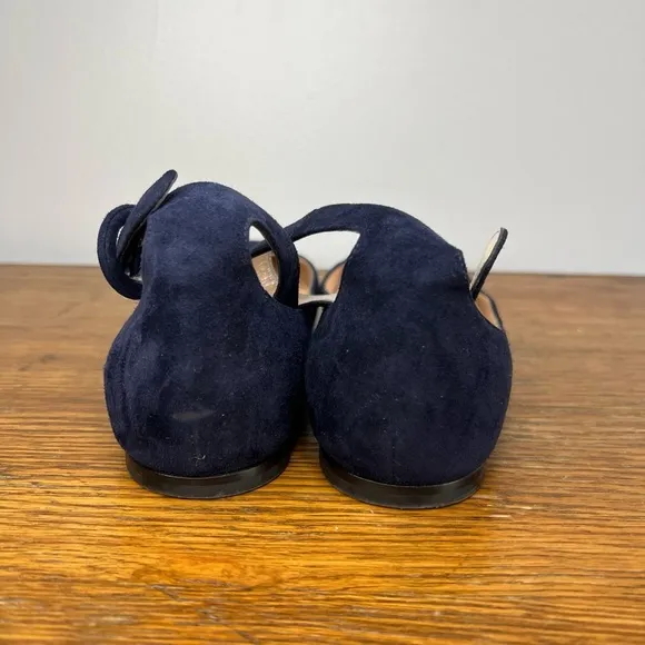 GIANVITO ROSSI Size 37 • Navy Blue Ankle Strap Suede Flats.