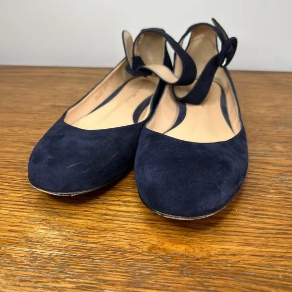 GIANVITO ROSSI Size 37 • Navy Blue Ankle Strap Suede Flats.