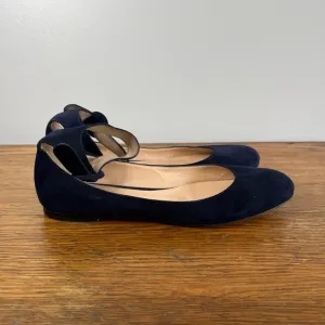 GIANVITO ROSSI Size 37 • Navy Blue Ankle Strap Suede Flats.