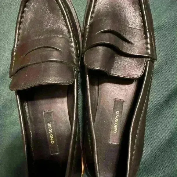 Gino Rossi Black Leather Loafers with Gold Trim size 37
