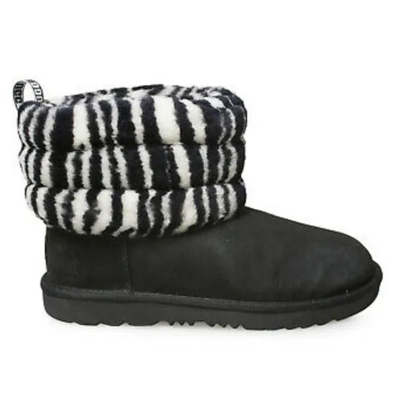 Girl's UGG Fluff Mini Quilted Zebra Boots