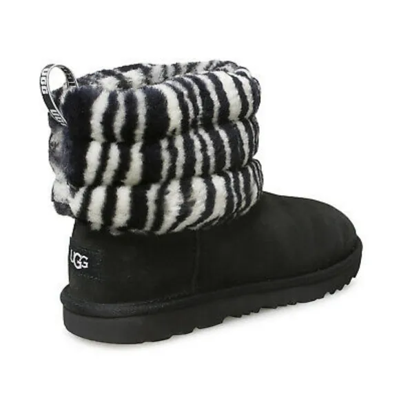 Girl's UGG Fluff Mini Quilted Zebra Boots