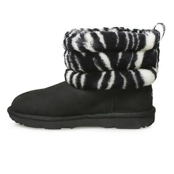 Girl's UGG Fluff Mini Quilted Zebra Boots