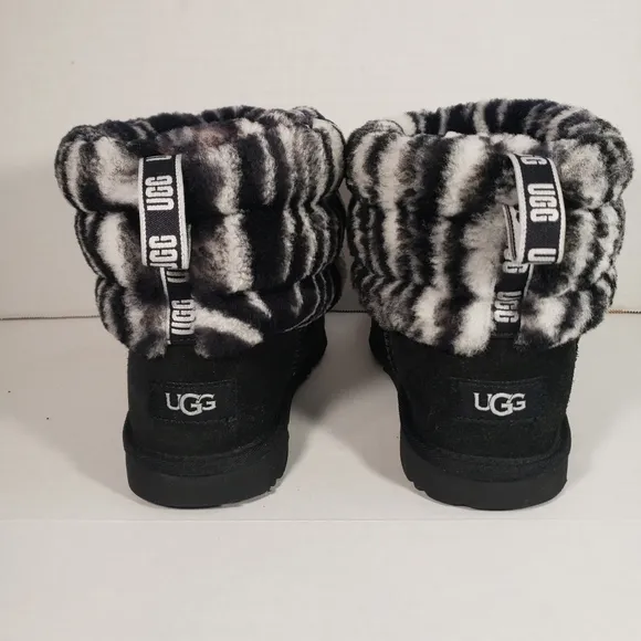 Girl's UGG Fluff Mini Quilted Zebra Boots