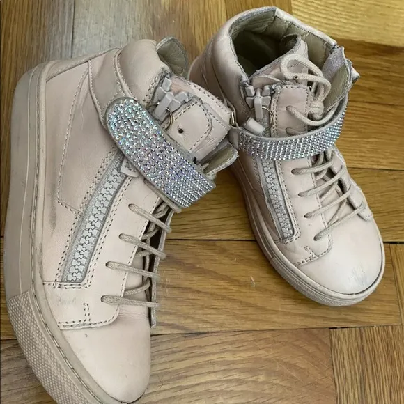 Giuseppe Zanotti Girl Rhinestones Pink Leather Ankle Boots Sneakers Shoes 28 11