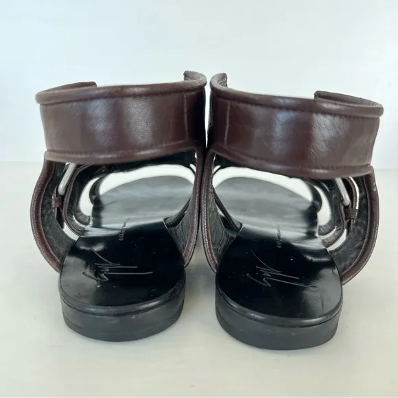 GIUSEPPE ZANOTTI Gladiator Burgundy Leather Buckle Strap Flats Sandals Sz 40