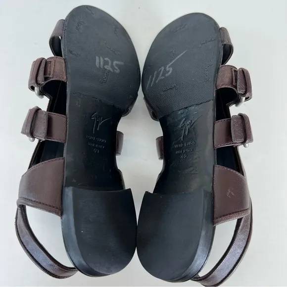 GIUSEPPE ZANOTTI Gladiator Burgundy Leather Buckle Strap Flats Sandals Sz 40