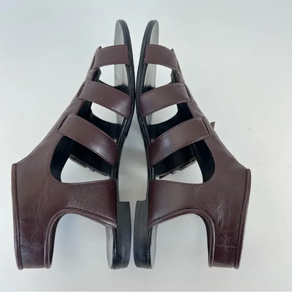 GIUSEPPE ZANOTTI Gladiator Burgundy Leather Buckle Strap Flats Sandals Sz 40
