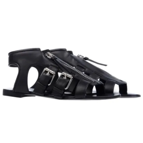 GIUSEPPE ZANOTTI Gladiator Burgundy Leather Buckle Strap Flats Sandals Sz 40