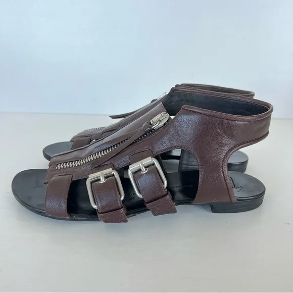 GIUSEPPE ZANOTTI Gladiator Burgundy Leather Buckle Strap Flats Sandals Sz 40