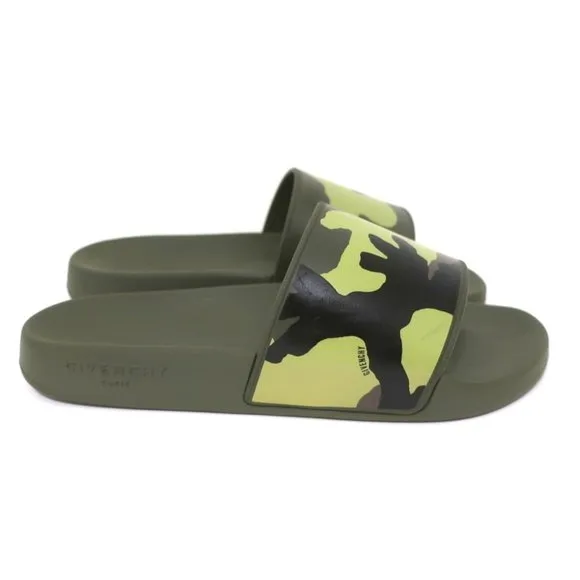 GIVENCHY CAMO POOL SLIDES GREEN RUBBER SIZE 39