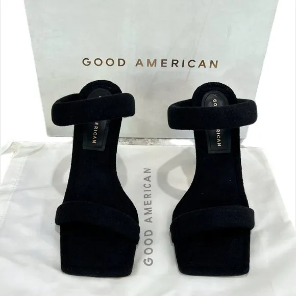 Good American Black Terry High Heels Sandals size 7 1/2