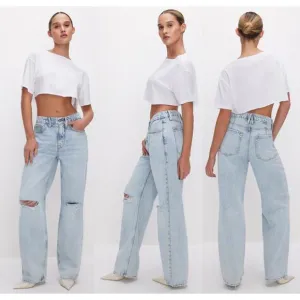 Good American Good 90's Ripped Knee Straight Jeans Blue542 Women's Size 2/26