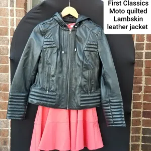 Gorgeous First Classics padded moto quilted Leather Jacket