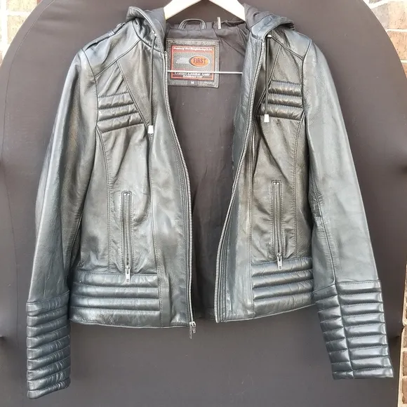 Gorgeous First Classics padded moto quilted Leather Jacket