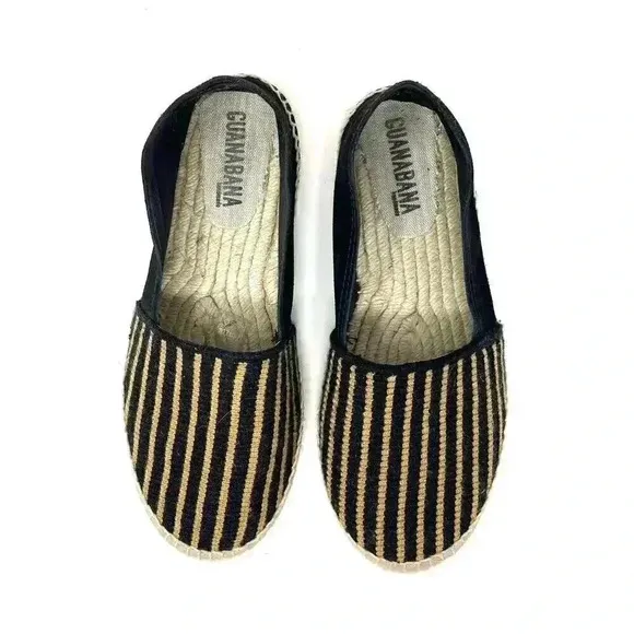 Guanabana Handmade Espadrille Black with Stripes - Size 41