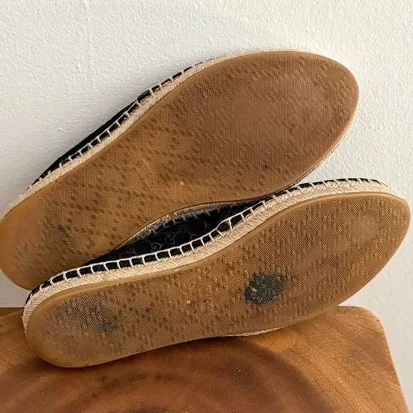 Gucci Black Suede Microguccissima Micro GG Logo Espadrille Flats Sandals US 6