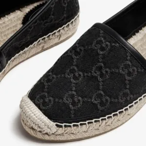 Gucci Black Suede Microguccissima Micro GG Logo Espadrille Flats Sandals US 6