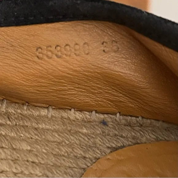 Gucci Black Suede Microguccissima Micro GG Logo Espadrille Flats Sandals US 6