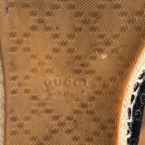 Gucci Black Suede Microguccissima Micro GG Logo Espadrille Flats Sandals US 6