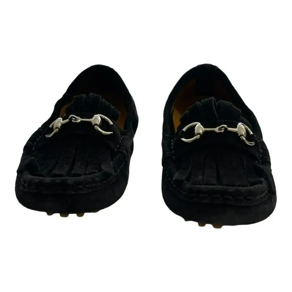 Gucci Shoes Black Suede Kilt Horsebit Slip On Loafers Preowned Size EU 26