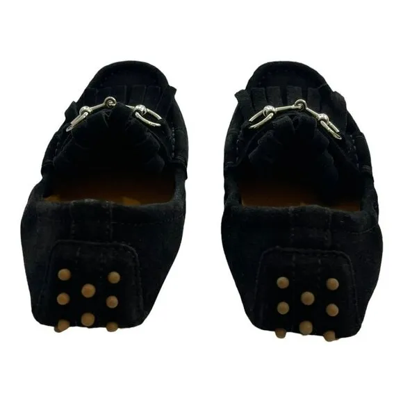 Gucci Shoes Black Suede Kilt Horsebit Slip On Loafers Preowned Size EU 26
