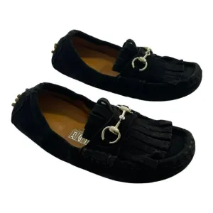Gucci Shoes Black Suede Kilt Horsebit Slip On Loafers Preowned Size EU 26