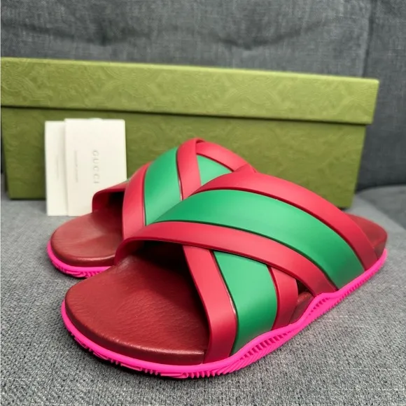 GUCCI web criss cross rubber slides