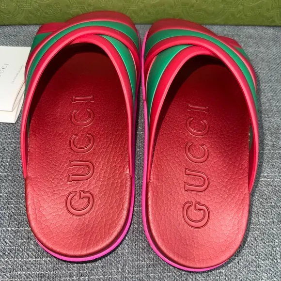 GUCCI web criss cross rubber slides