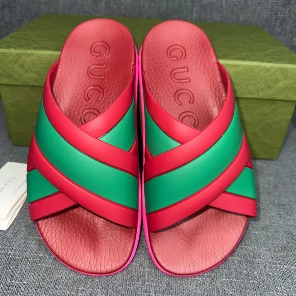 GUCCI web criss cross rubber slides
