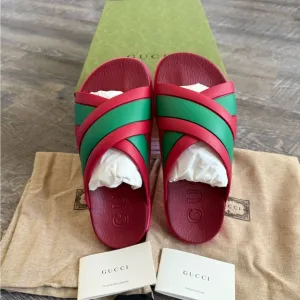 Gucci Web Cross Red and Green Rubber Slides size 36