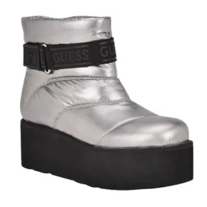 Guess Women's Jilona Platform Cold Weather Quilted Puffer Boots Silver Size 7