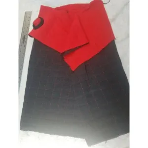 Hannii Womens Straight Wrap Up Midi Skirt Medium Flower Detail Plaid Red Black