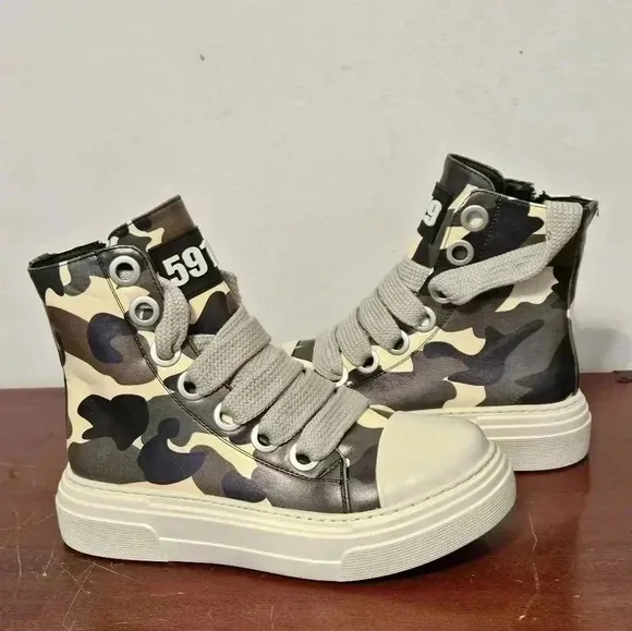 High Top Shoes Women's Camouflage Thick Sole Thick Laces Casual Sneakers