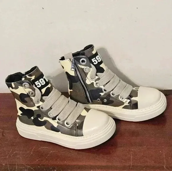 High Top Shoes Women's Camouflage Thick Sole Thick Laces Casual Sneakers