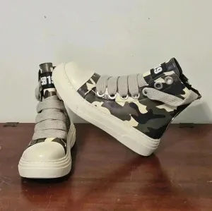 High Top Shoes Women's Camouflage Thick Sole Thick Laces Casual Sneakers