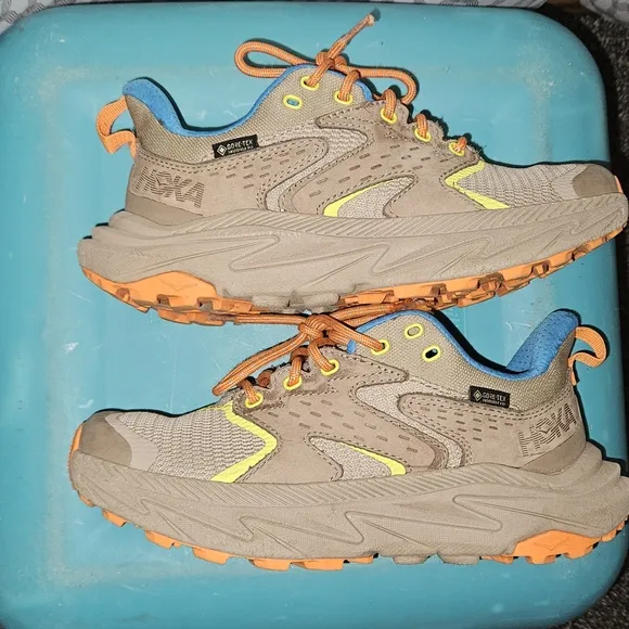 Hoka Anacapa 2 Low GTX Tan and Orange Sneakers with Rugged Outsole