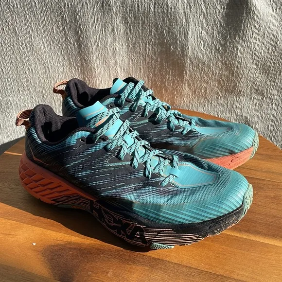 Hoka One One Speedgoat 4 Womens Sneakers Teal Cantaloupe 1106527 Size 10