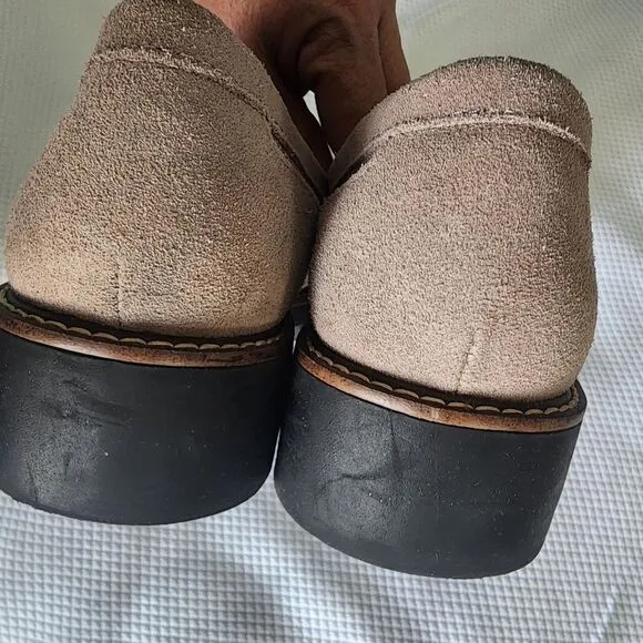 House of Harlow 1960 Gunner Light Taupe Suede Platform Lug Sole Loafers