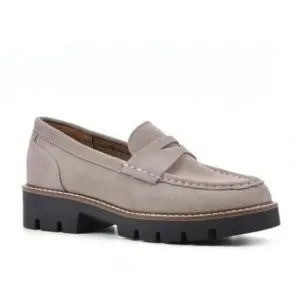 House of Harlow 1960 Gunner Light Taupe Suede Platform Lug Sole Loafers